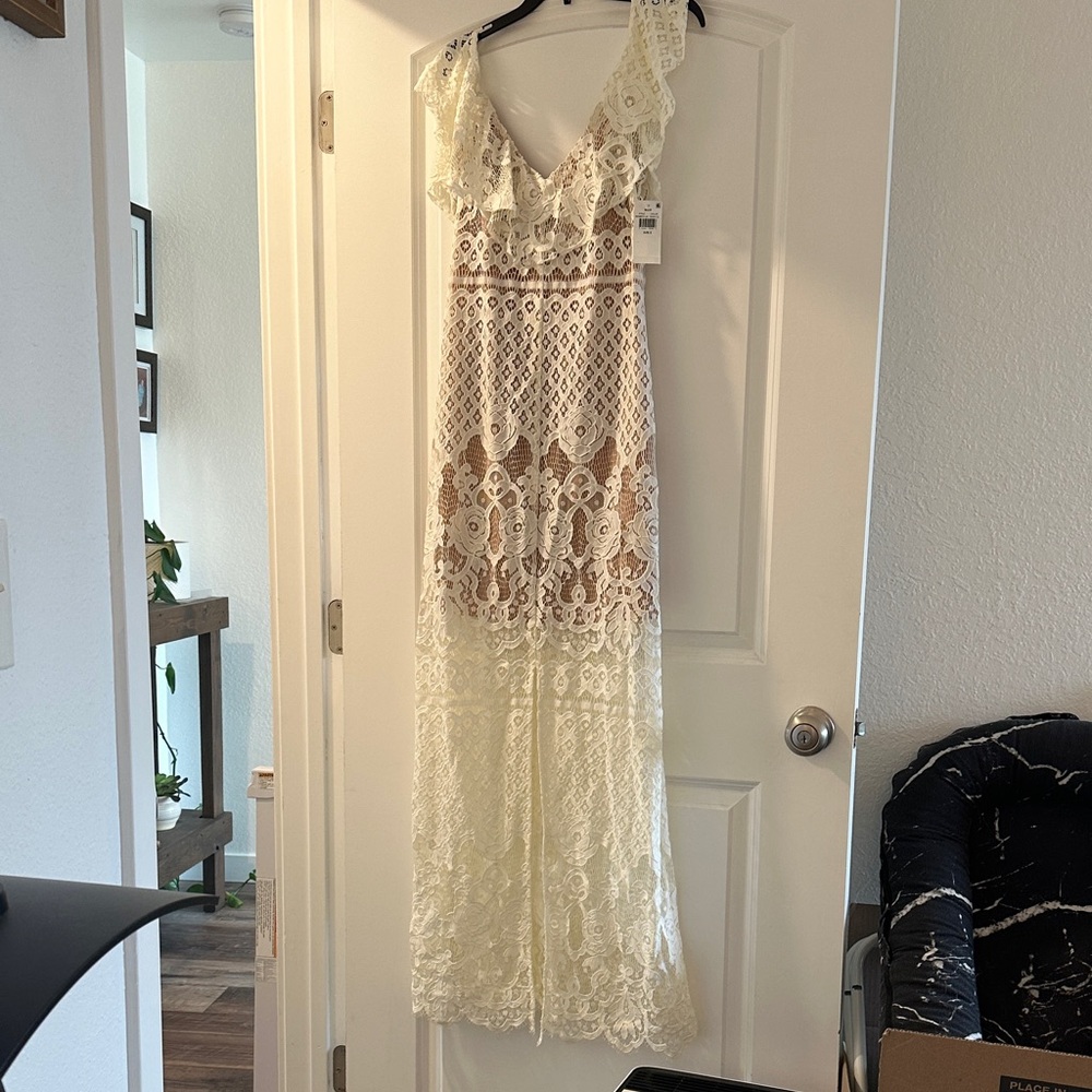 Wayf Cream Lace Maxi Dress